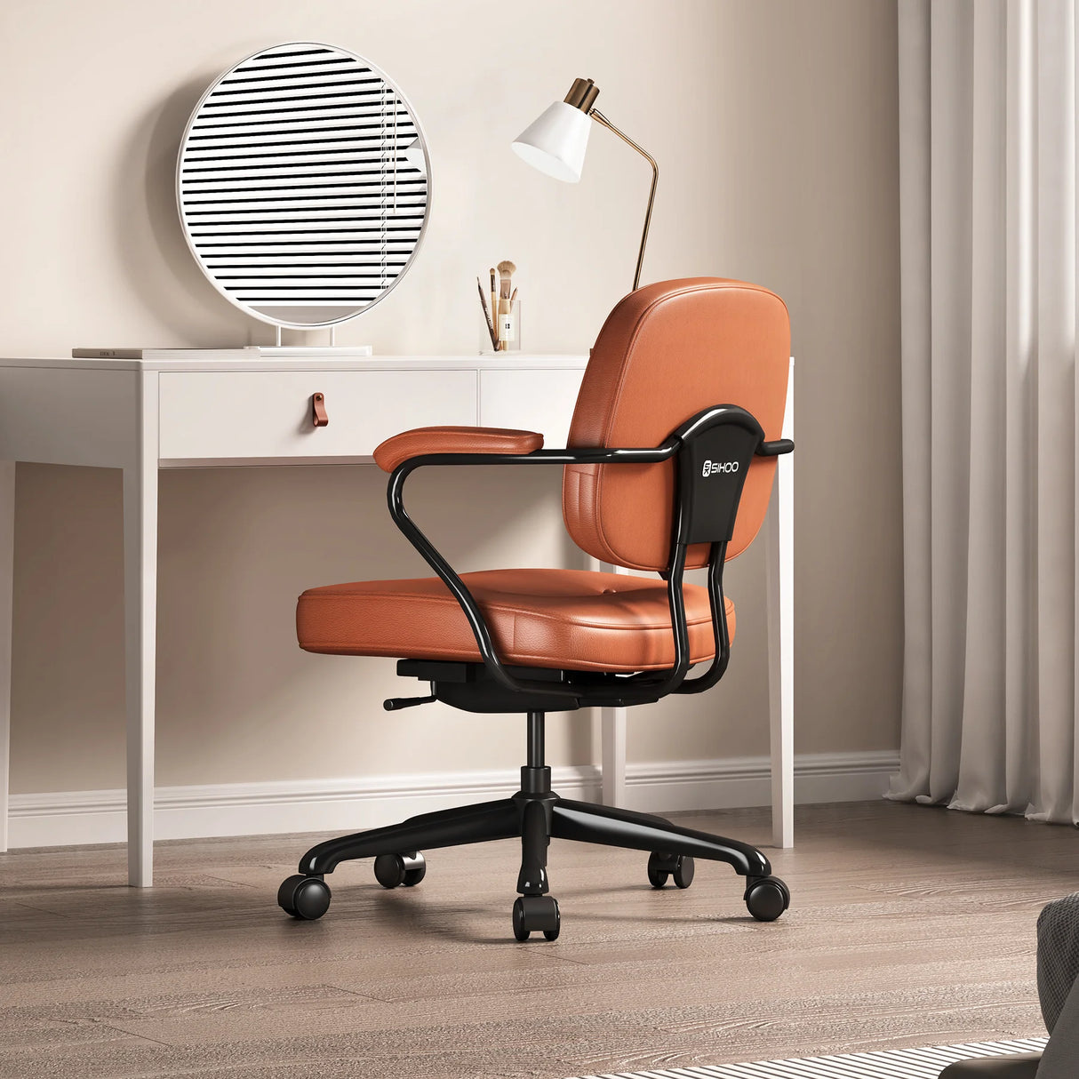 كرسي بذراعين فاخر من الجلد البني من سيهو L3D